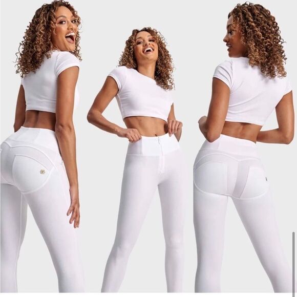 FREDDY WR.UP white faux leather vegan High Waisted 7/8 Length leggings Sz L NWT - Picture 1 of 10